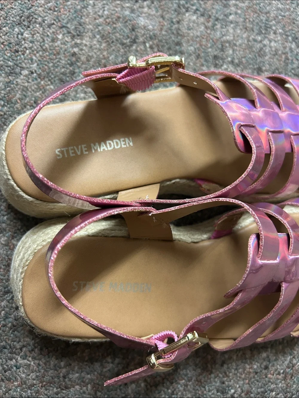 Steve Madden Holographic Pink Strappy Platform Sandals